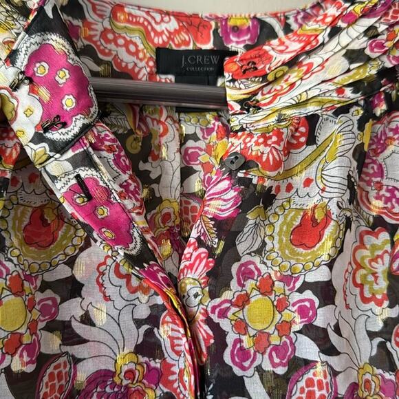 J CREW SILK SHEER FLORAL BLOUSE WITH GOLD METALLIC DETAIL SIZE 2 - Picture 8 of 10